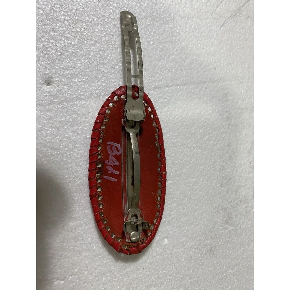 VTG Hair Clip, Tribal Handcrafted From Bali Signed Red Leather Hair Clip women's